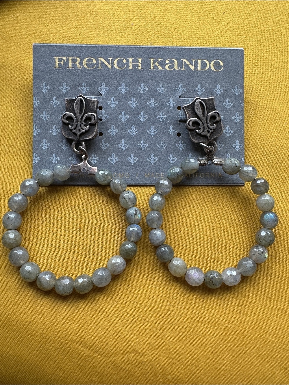 French Kande Labradorite Beaded Hoop Earrings - Gray